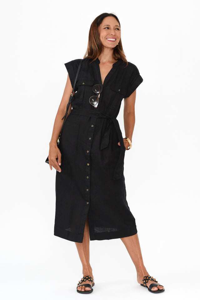 Harlow Black Linen Belted Dress banner image