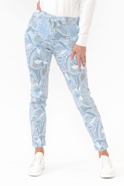 Hartley Blue Floral Crinkle Pants