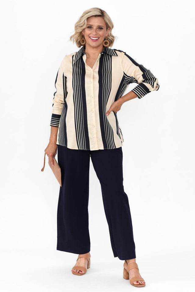Heartstopper Navy Stripe Lyocell Shirt,alt text|model:Brooke