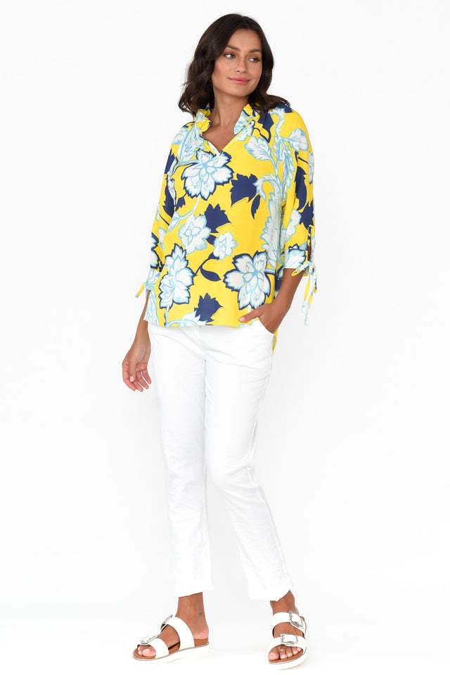 Hebe Yellow Floral Linen Blend Top image 2