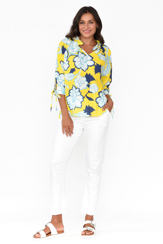 Hebe Yellow Floral Linen Blend Top image 5