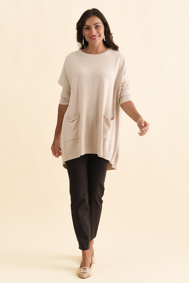 Helsinki Beige Knit Pocket Jumper,Brunette model,alt text|model:Brontie image 8