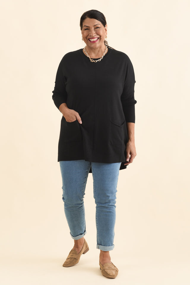 Helsinki Black Knit Pocket Jumper,Brunette model,alt text|model:Pilita image 10