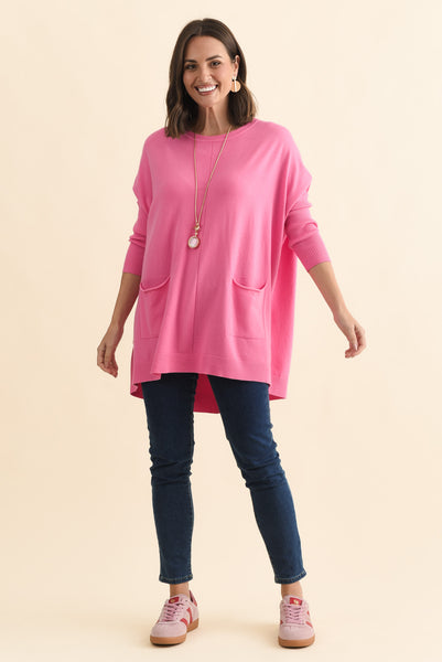 Helsinki Hot Pink Knit Pocket Jumper - Blue Bungalow AU
