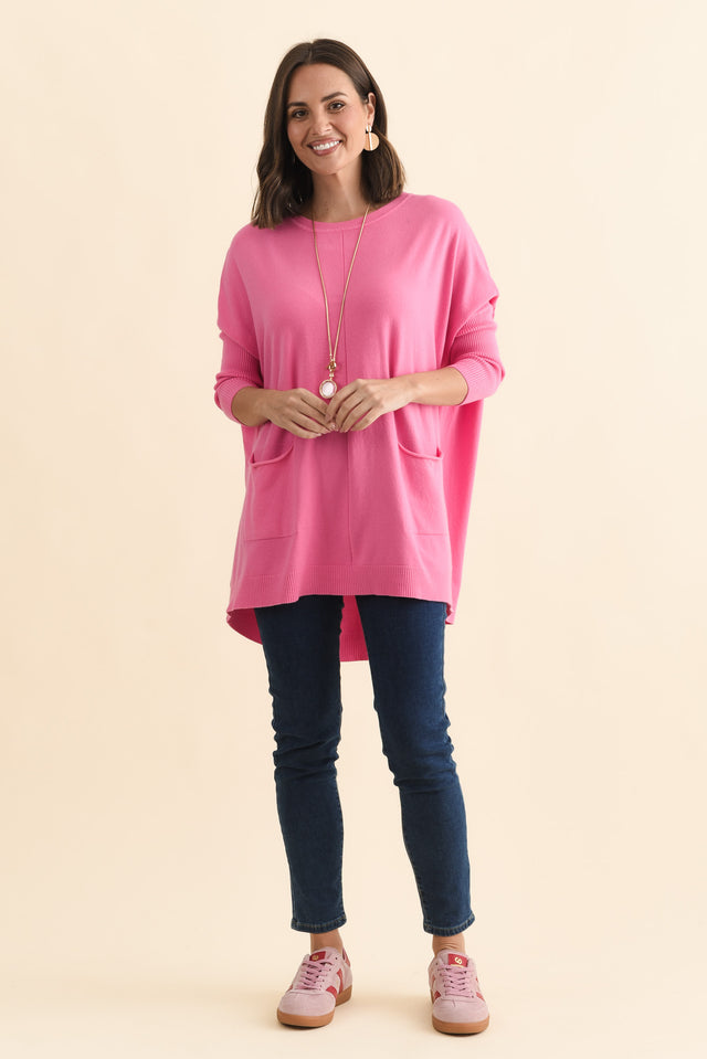 Helsinki Hot Pink Knit Pocket Jumper,Brunette model,alt text|model:MJ image 8