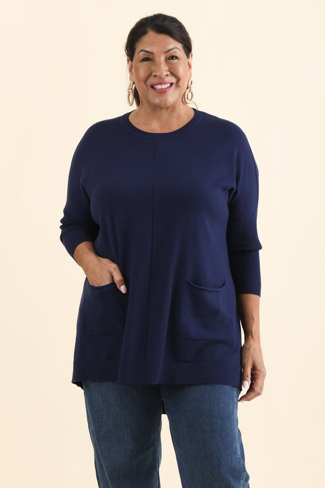 Helsinki Navy Knit Pocket Jumper,Brunette model,alt text|model:Pilita image 9