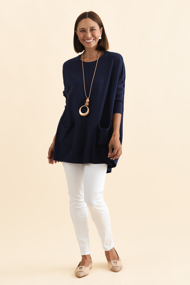 Helsinki Navy Knit Pocket Jumper,Brunette model,alt text|model:Cara image 4