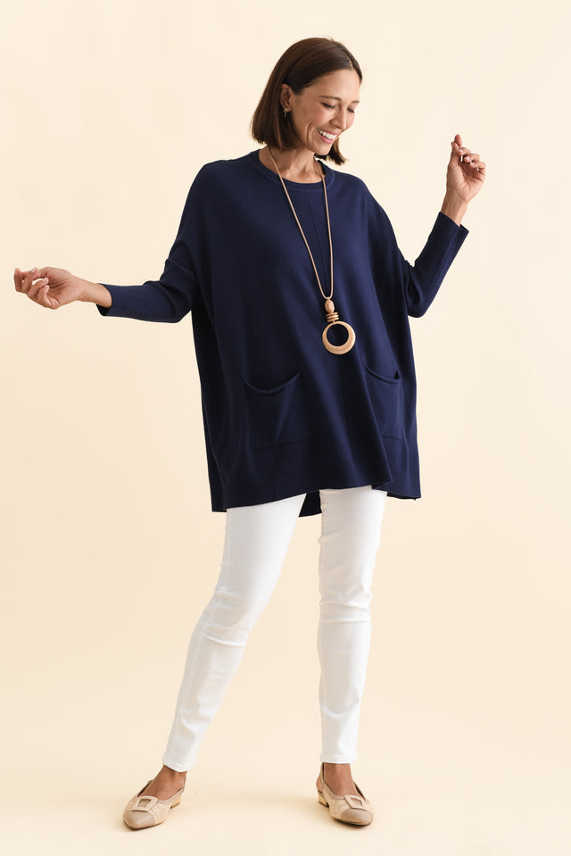 Helsinki Navy Knit Pocket Jumper,Brunette model,alt text|model:Cara image 8