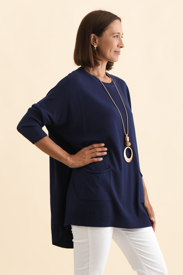Helsinki Navy Knit Pocket Jumper,Brunette model,alt text|model:Cara image 5