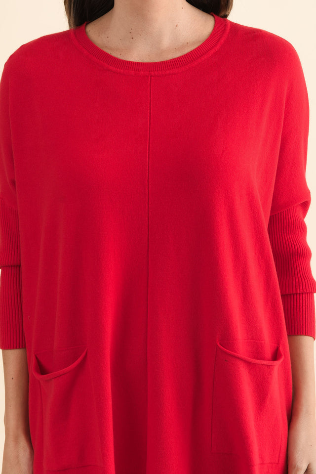 Helsinki Red Knit Pocket Jumper,Brunette model,alt text|model:MJ image 6