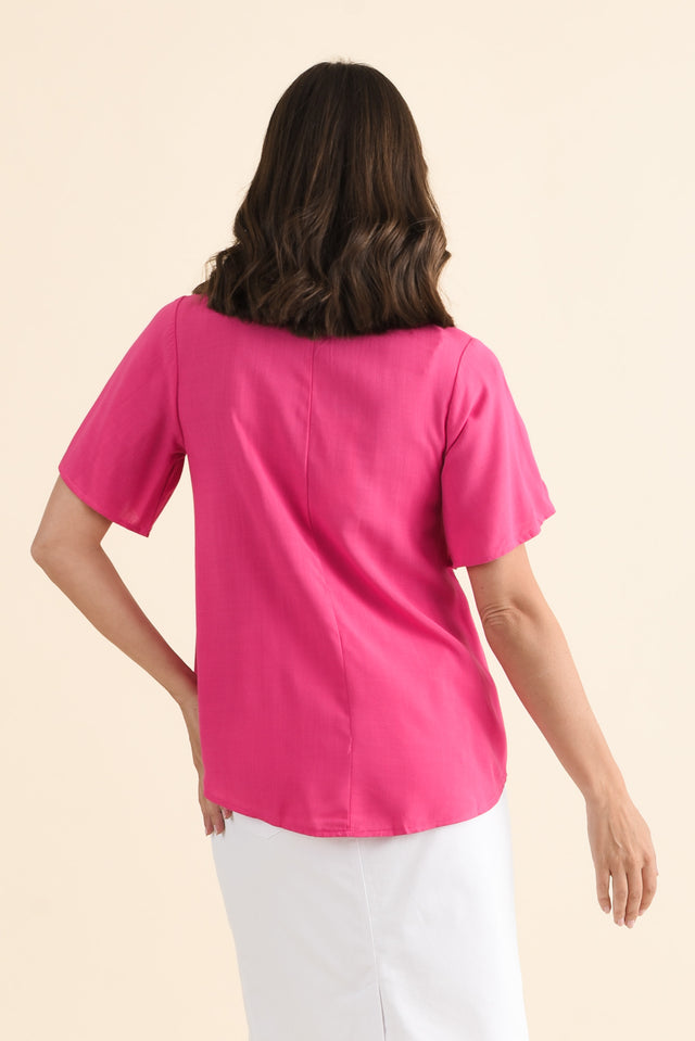 Hina Hot Pink Frill Collar Top,brunette model,Back of Outfit,alt text|model:MJ image 4