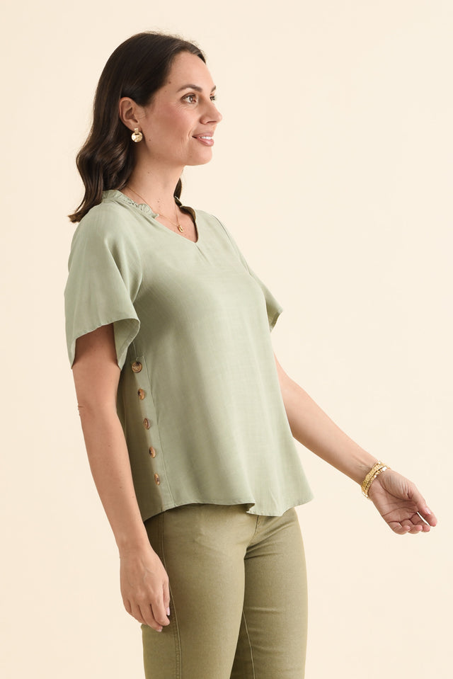 Hina Sage Frill Collar Top,brunette model,Side of Outfit,alt text|model:MJ image 3