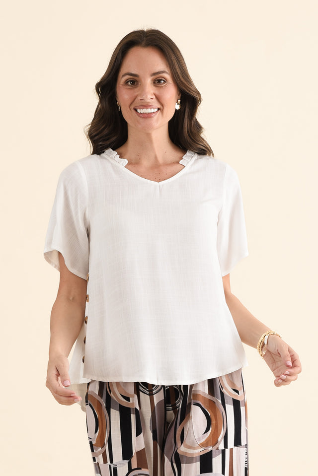 Hina White Frill Collar Top,brunette model,Front of Outfit,alt text|model:MJ image 1
