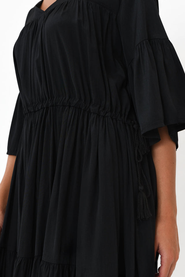Hope Black Tiered Midi Dress