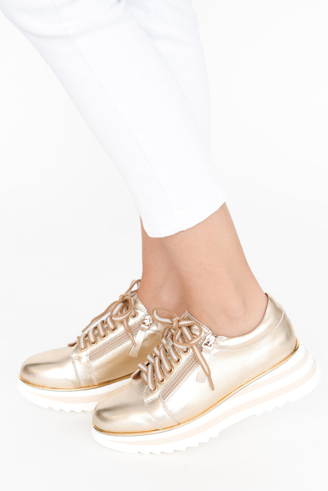 Hosting Gold Leather Platform Sneaker