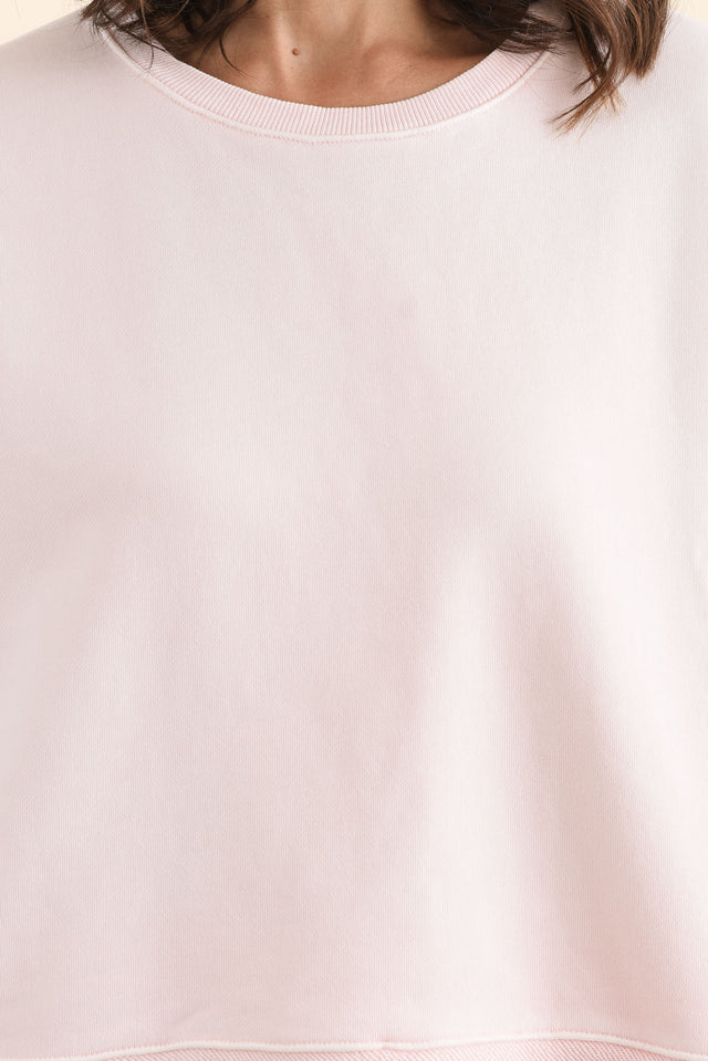 Hustler Light Pink Cotton Tee,Detail,Brunette model,alt text|model:Cara image 5