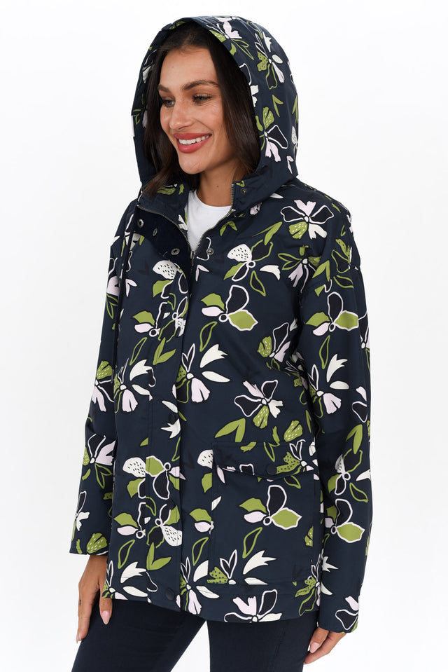 Idyll Navy Floral Raincoat