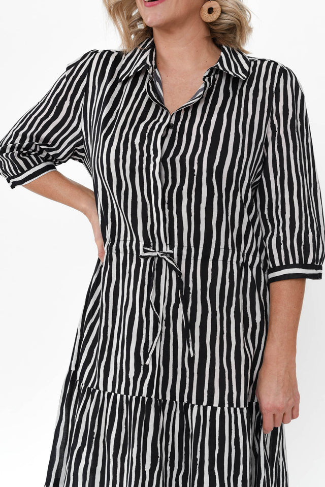 Ilaria Black Stripe Cotton Tie Dress image 6