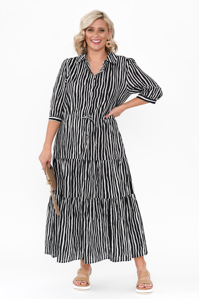 Ilaria Black Stripe Cotton Tie Dress image 2