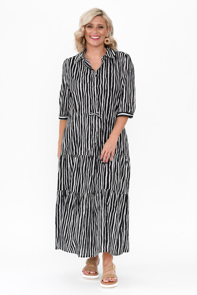 Ilaria Black Stripe Cotton Tie Dress