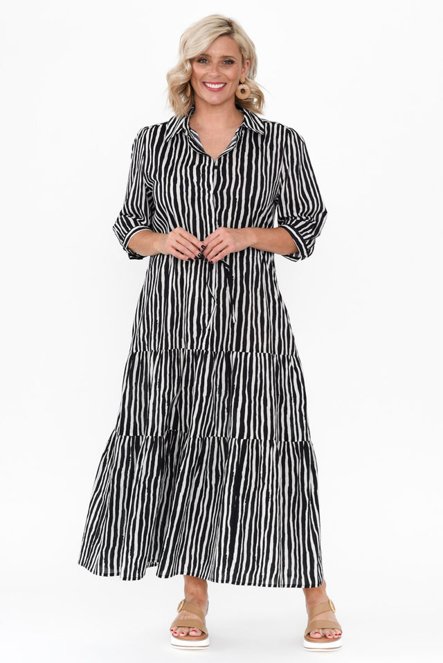 Ilaria Black Stripe Cotton Tie Dress image 7