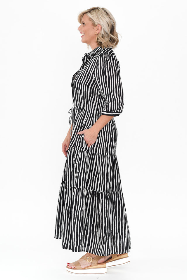 Ilaria Black Stripe Cotton Tie Dress image 4