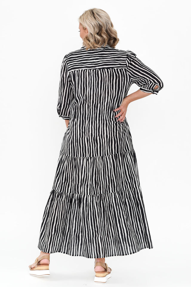 Ilaria Black Stripe Cotton Tie Dress image 5