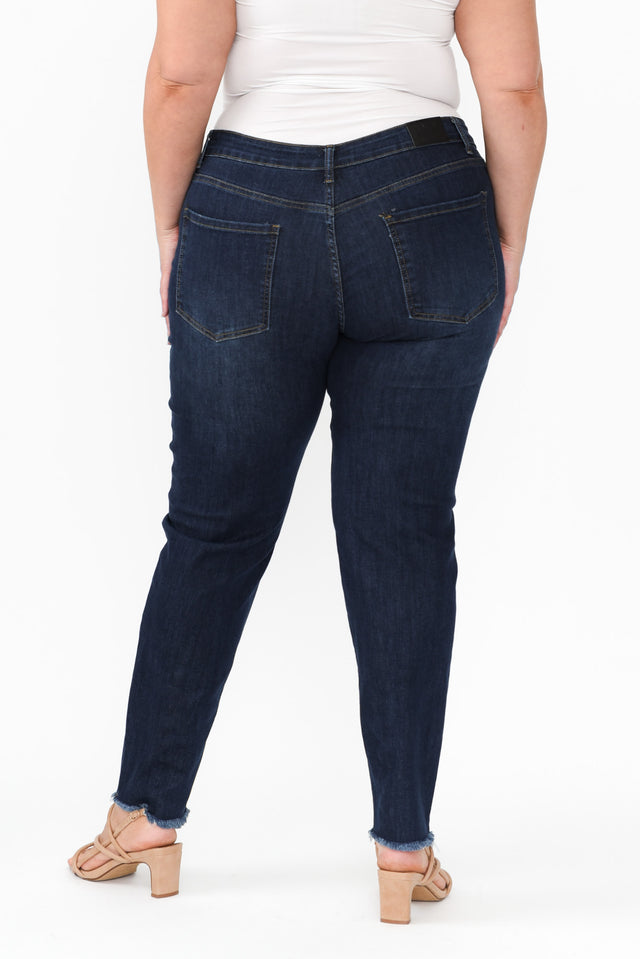 Indiana Dark Denim Frayed Slim Fit Jeans