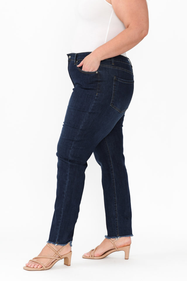 Indiana Dark Denim Frayed Slim Fit Jeans