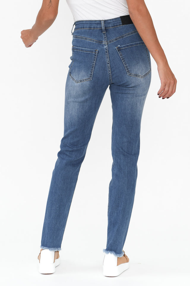 Indiana Blue Denim Frayed Slim Fit Jeans image 5