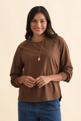 Indie Chocolate Cotton Long Sleeve Tee - Blue Bungalow AU