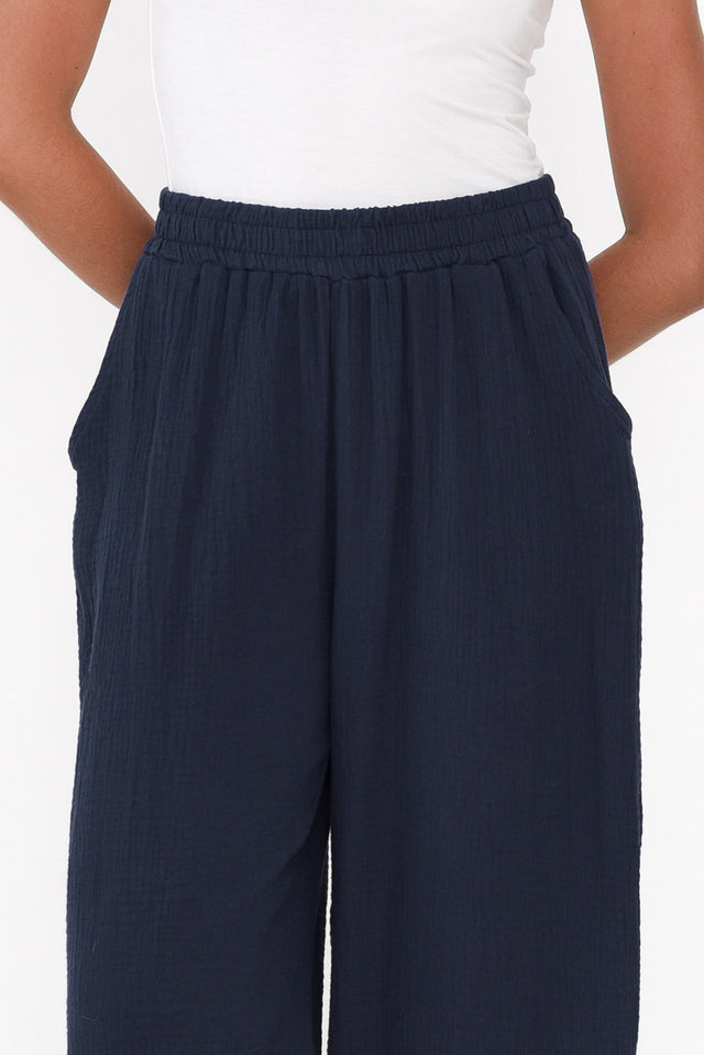 Indila Navy Cotton Pants - Blue Bungalow