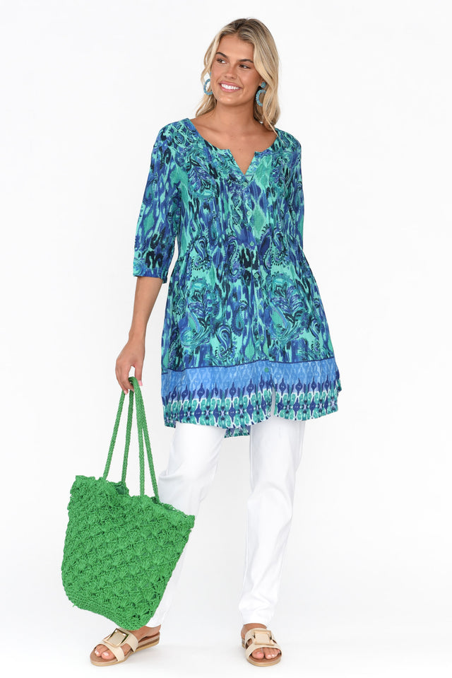 Indra Blue Paisley Cotton Tunic Top