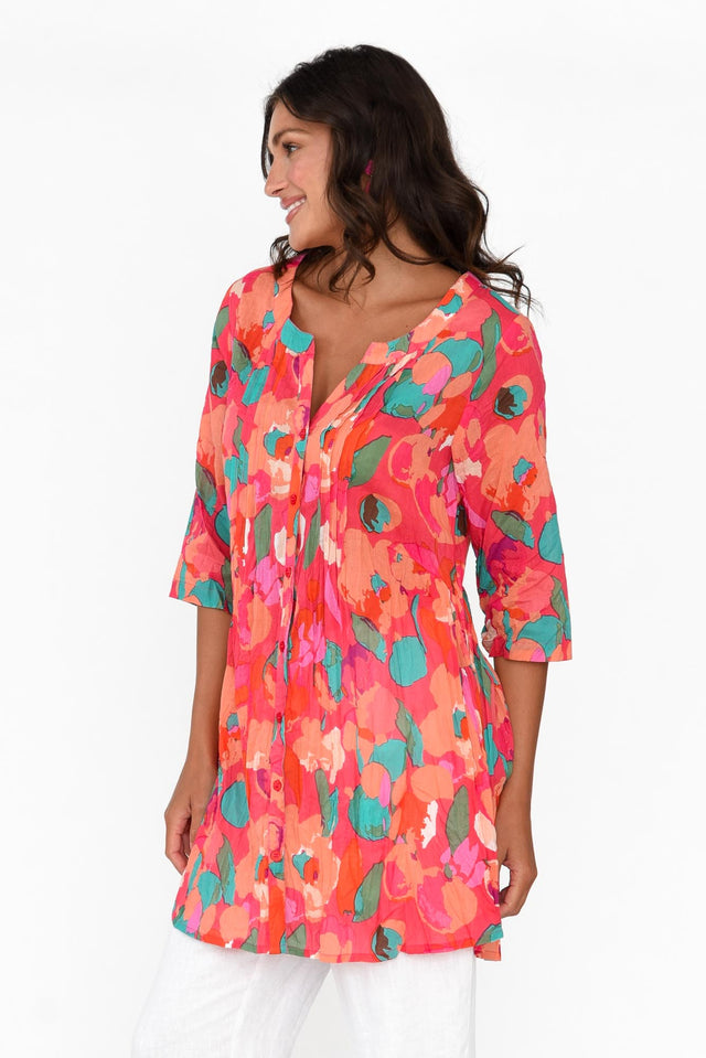 Indra Pink Blossom Cotton Tunic Top