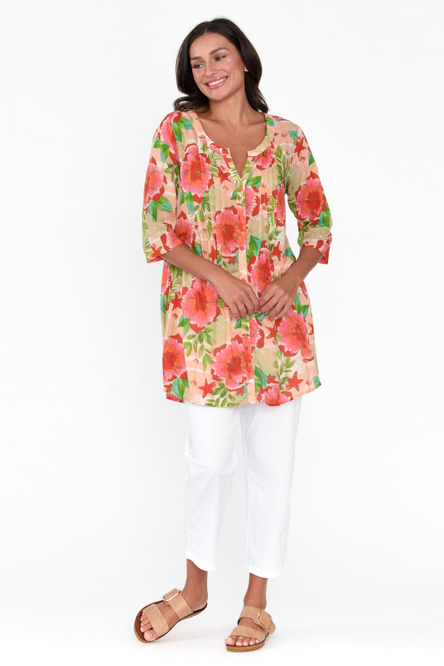 Indra Pink Flower Cotton Tunic Top image 8