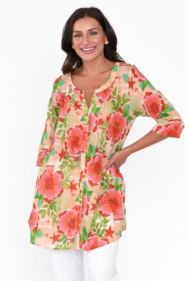 Indra Pink Flower Cotton Tunic Top image 1