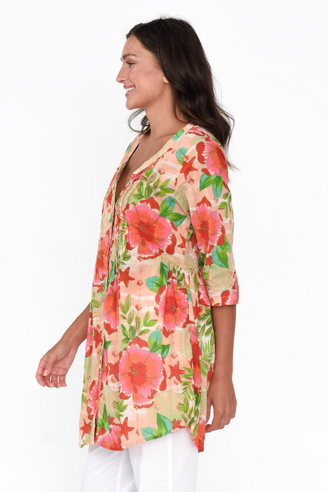 Indra Pink Flower Cotton Tunic Top image 5