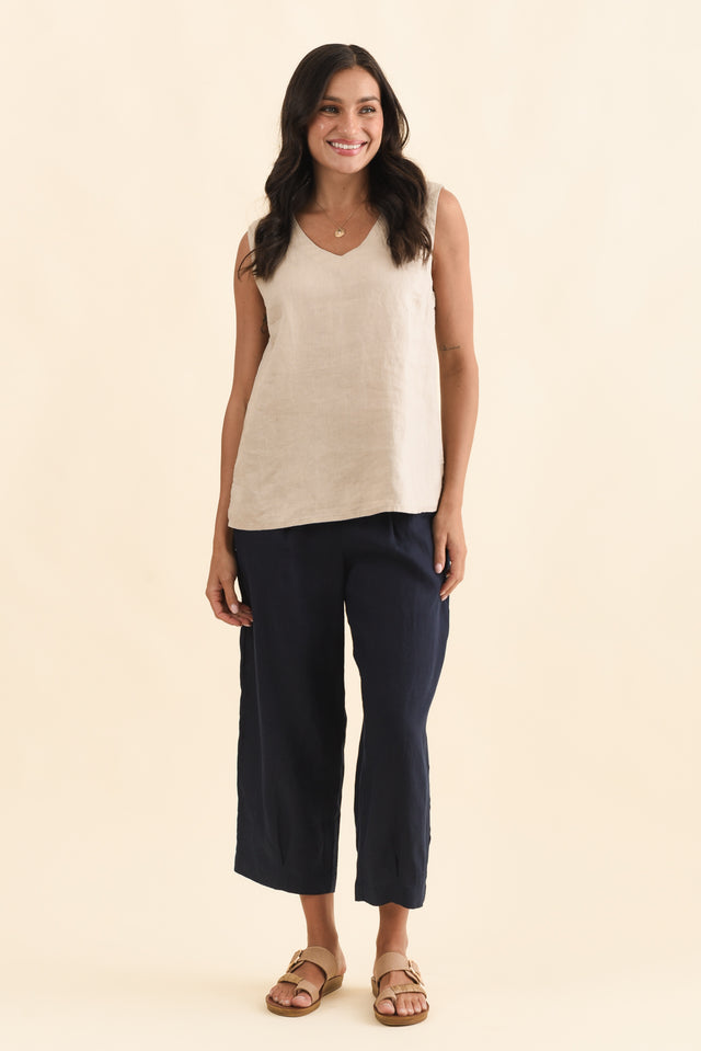 Inez Beige Linen Tank,Brunette model,alt text|model:Brontie image 7