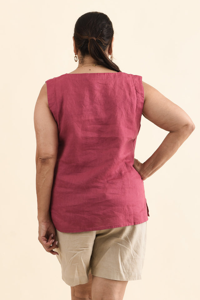 Inez Pink Linen Tank,Back,Brunette model,alt text|model:Pilita image 11