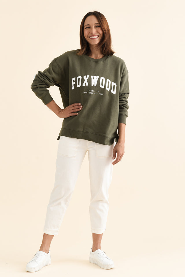 Interval Khaki Crewneck Sweatshirt,brunette model,Full Outfit,alt text|model:Cara image 2