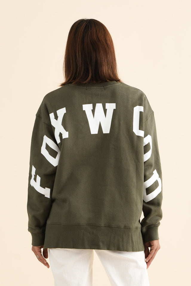 Interval Khaki Crewneck Sweatshirt,brunette model,Back of Outfit,alt text|model:Cara image 4