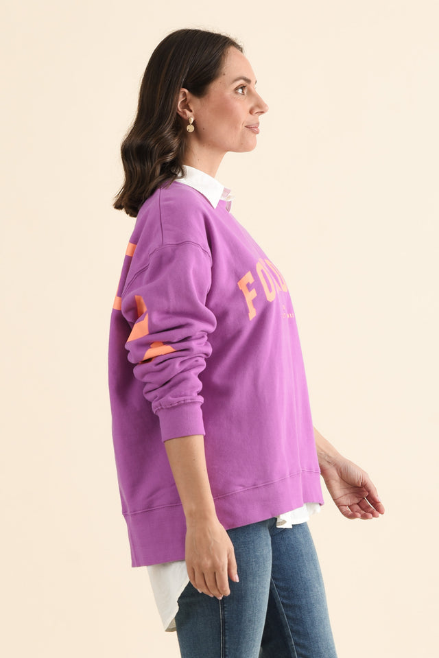 Interval Purple Crewneck Sweatshirt,brunette model,Side of Outfit,alt text|model:MJ image 3
