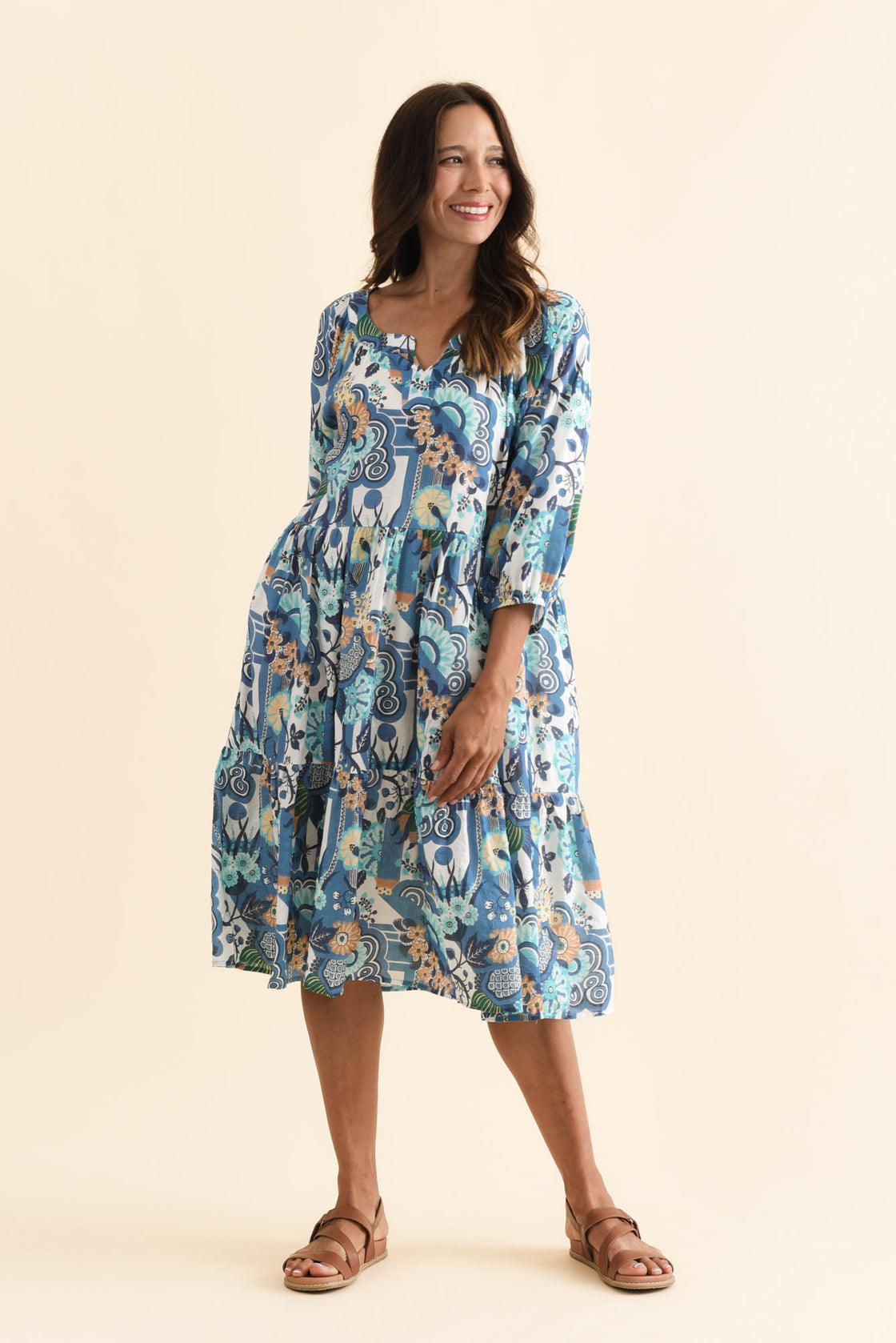 Irene Blue Floral Cotton Blend Dress