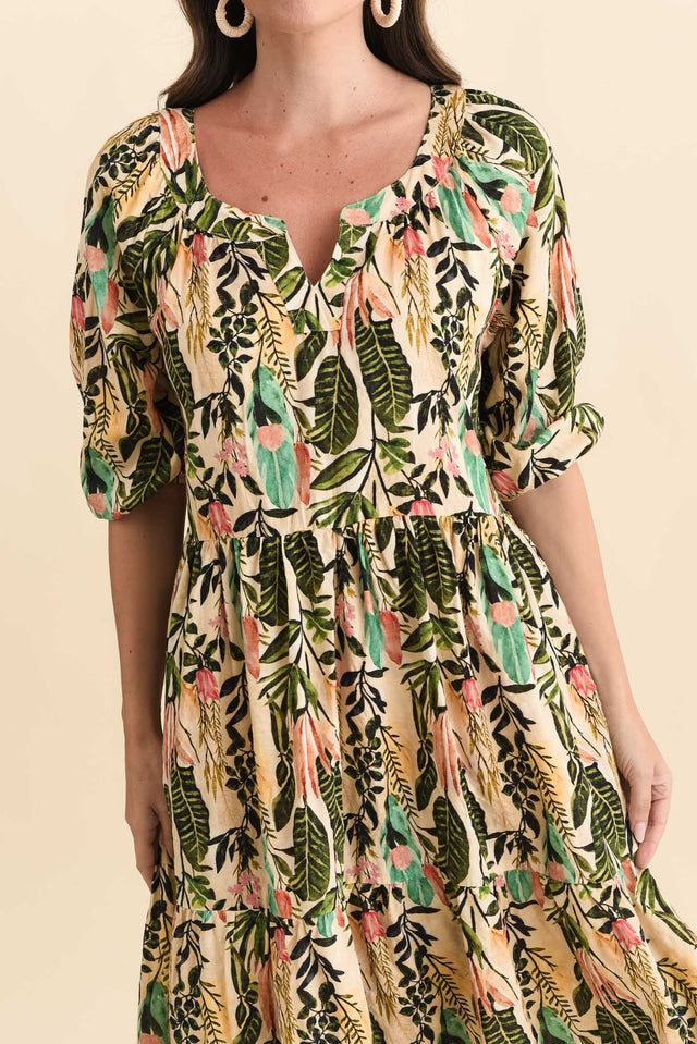Irene Green Leaf Cotton Blend Dress,Brunette model,alt text|model:MJ image 6