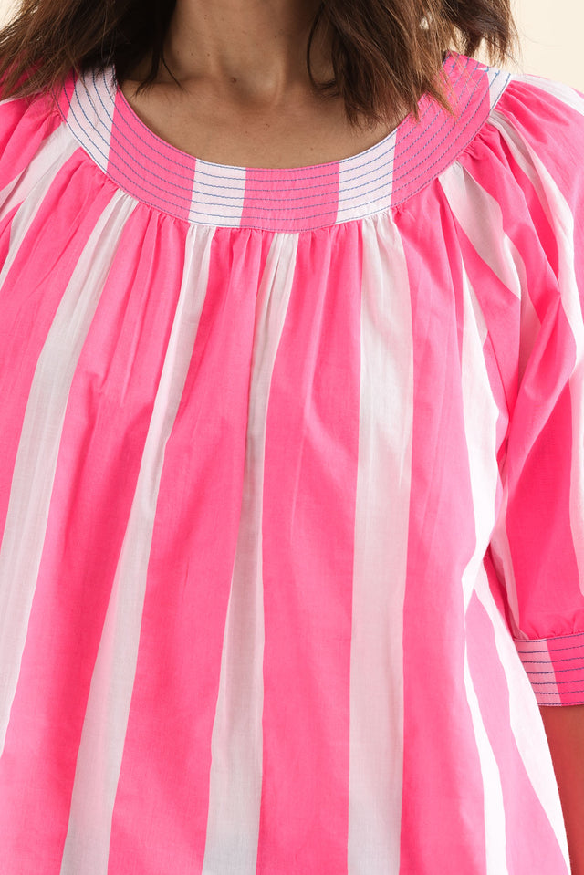 Irma Pink Stripe Cotton Top,Detail,Brunette model,alt text|model:Cara image 5