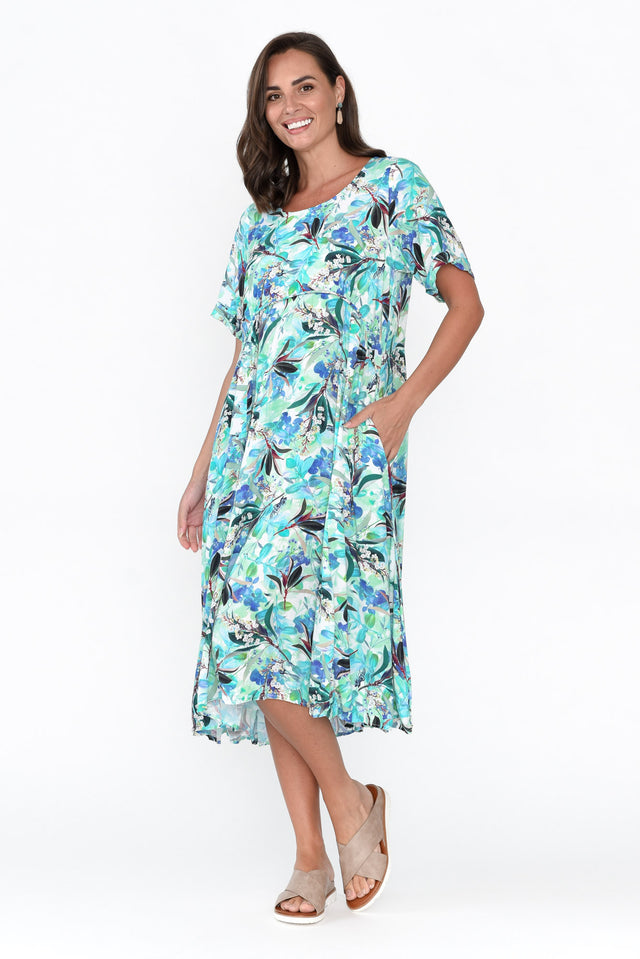 Isalina Blue Blossom Linen Blend Dress image 7