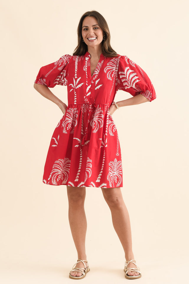 Island Time Red Palm Cotton Dress,Full Body,Brunette model,alt text|model:MJ image 6