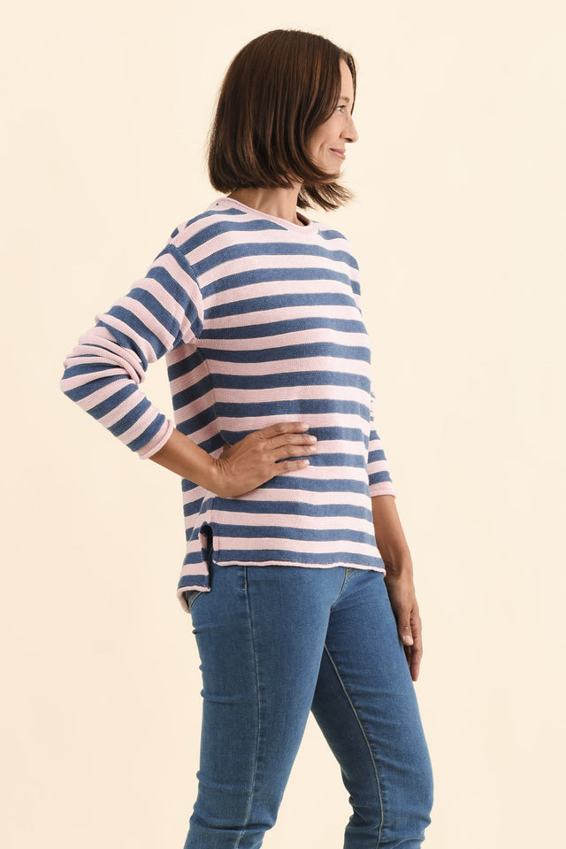 Ivana Pink Stripe Organic Cotton Knit Jumper,Brunette model,alt text|model:Cara image 4