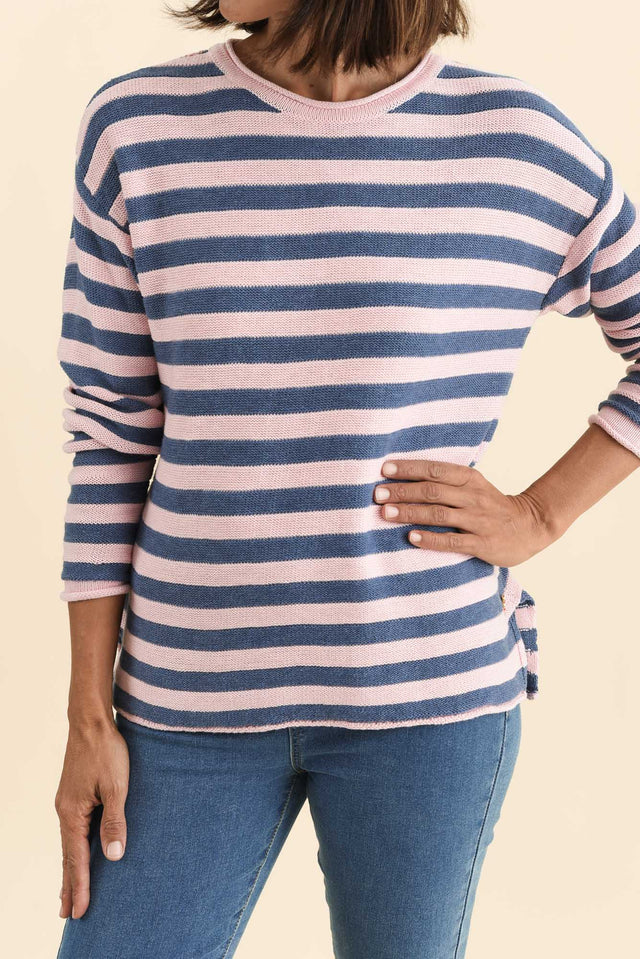 Ivana Pink Stripe Organic Cotton Knit Jumper,Brunette model,alt text|model:Cara image 6