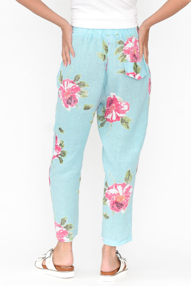 Jacqui Blue Flower Linen Pants